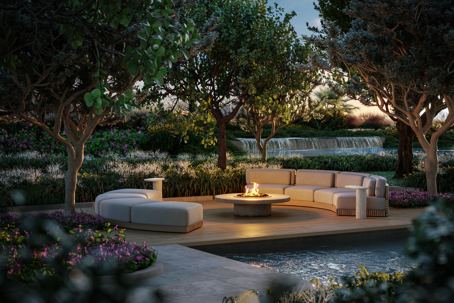 Inspired by organic elements such as carved sea forms, stones, and native flora, the spaces reflect a harmonious balance between the natural world and human touch.