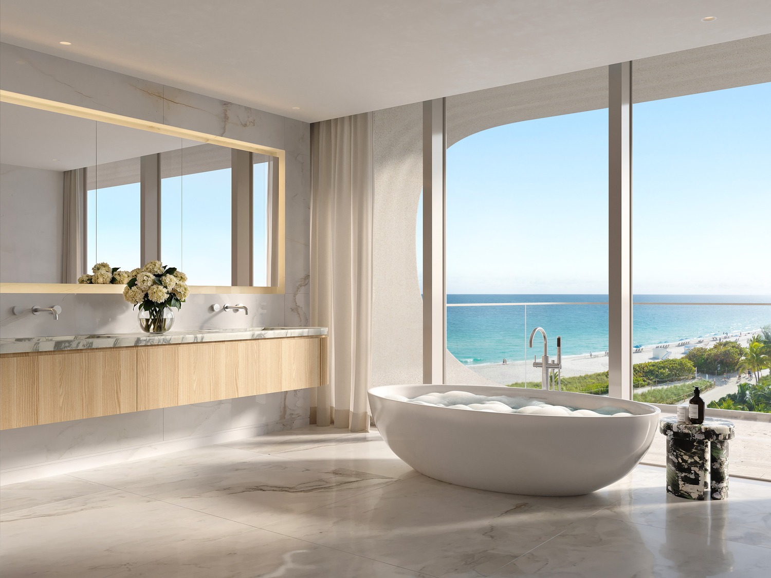 Inspired by organic elements such as carved sea forms, stones, and native flora, the spaces reflect a harmonious balance between the natural world and human touch.