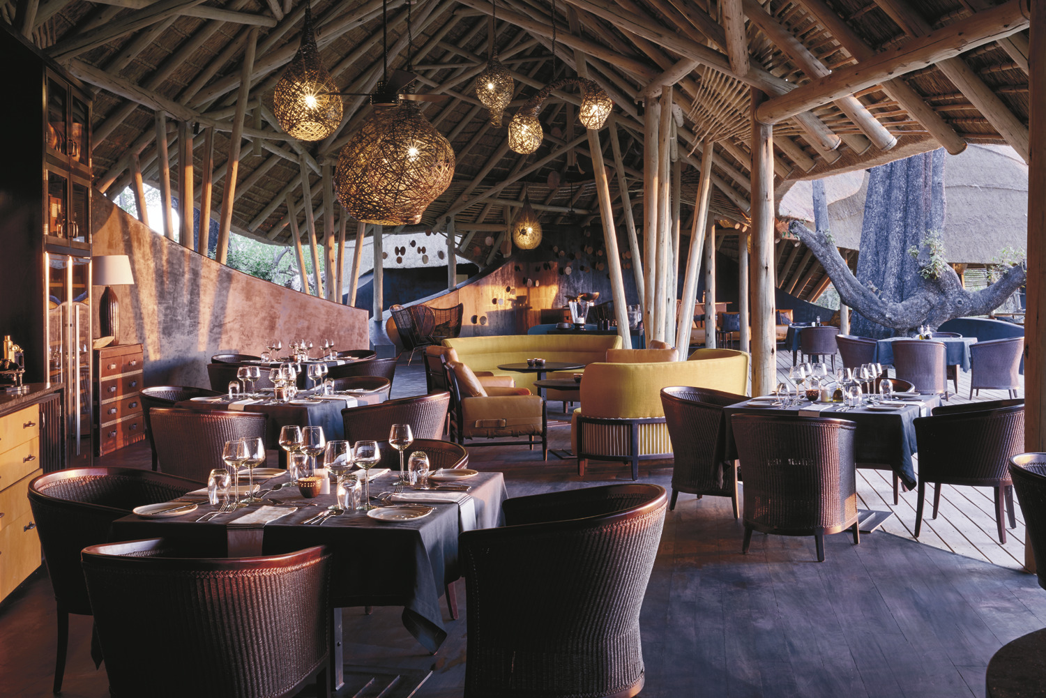 A luxury African safari lodge, characterised by design rooted in cultural nuance and bespoke details throughout.