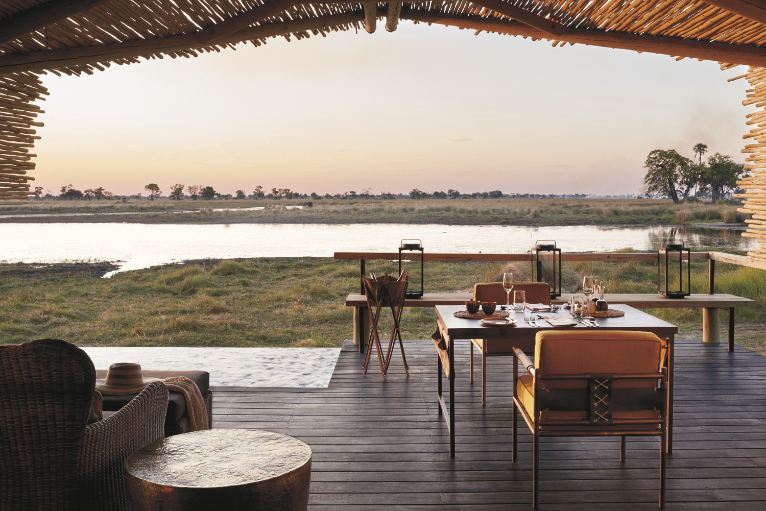 A luxury African safari lodge, characterised by design rooted in cultural nuance and bespoke details throughout.